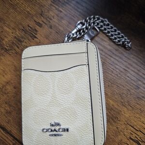 Coach Cream Card Holder with Chain